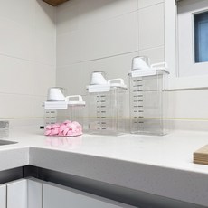  대용량 고급형 세탁세제통 액체 가루 세제디스펜서 공병 소분 리필용기 투명 눈금 다용도, 사이즈 : 투명 중(2300ml), 6개 