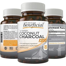 활성 코코넛 차콜 100% Activated Coconut Charcoal 1200mg 180 Caps 먹는 숯 켑슐, 1개, 180정