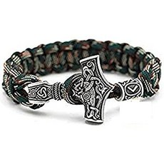 Thorarmband 토르의 해머 펜던트 밀리터리 레드 카모 Paracord 팔찌 바이킹 룬 25cm 길이 Kenaz