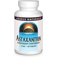 Source Naturals 소스내추럴스 아스타잔틴 효능 2mg-미세조류 헤마토코쿠스 추출물 (60 정), 1개, 60정