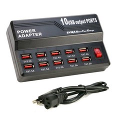 한샘심플탭구USB어댑터  10구 USB 멀티 충전기 어댑터 DC 10 포트 충전기 10A (스위치 포함) 