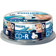 [독일] 필립스 CD-R 블랭크 인쇄 가능 (700MB 데이터/ 80분 52x 고속 기록 25스핀들), 단일옵션, 단일옵션