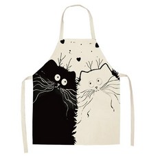 귀여운 만화 고양이 프린트 민소매 리넨 주방장 앞치마 청소 도구, A.47x38cm, 1개