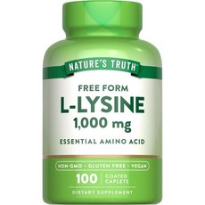 자연 진실 L 라이신 1000mg | 코팅된 100개 캡렛 | 무료 형태 | 비건 비유전자변형식품 글루텐 프리, 1개