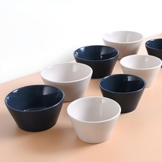 Royal Barrel日常雙球碗 8件組, 象牙白+海軍藍, 飯碗 260ml*4個+湯碗 430ml*4個, 1組