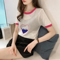 여름옷 여성 와이드 루즈핏 사랑하트 자수 풀오버 상의