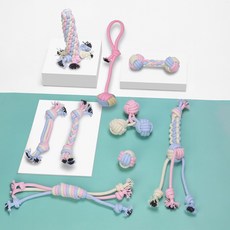 다퍼남 강아지 터그놀이 장난감 9종 로프 장난감, 1세트, 핑크 블루 화이트 혼합