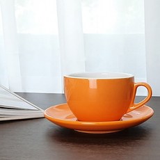 킴스아트 오렌지 카푸치노잔 250ml 잔받침세트 카페 커피잔 도자기 라떼잔, 1개