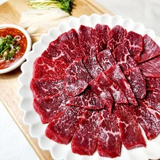 다둥이네 정육점 - 한우 뭉티기 육사시미 뭉터기 초밥 국산 암소 소고기 설도 보섭살 양념소스 포함, 1개, 100g
