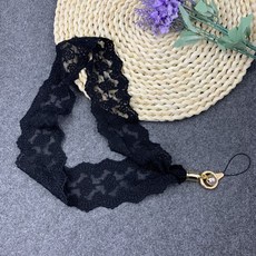 레이스 걸개 밧줄 인싸템 트렌드 해먹줄 스타일리시 개성 탈모방지로프 여학생 핸드폰 끈, 1, 블랙 레이스 걸개 밧줄
