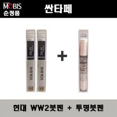 순정품 현대 싼타페 WW2 화이트크림(2개가 한세트) 붓펜 + 투명붓펜 자동차 도색 차량용 카페인트, WW2붓펜+투명붓펜(모비스)