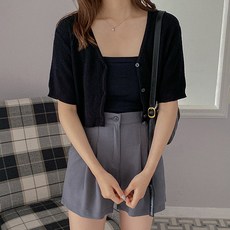 반팔크롭가디건