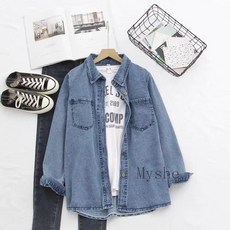 [Myshe]여성 봄가을 루즈핏 데님 셔츠 빅사이즈 Night9609FEI609CS03