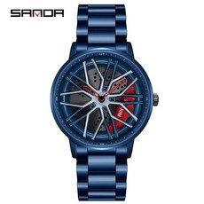 차량용시계 자동차 인테리어 Sanda 회전 휠 디자인 다이얼 방수 쿼츠 무브먼트 비즈니스 남성 패션 손목 아날로그 시계 P1107, [03] GLH, 1개