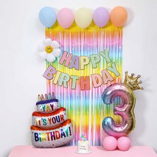 [피앤비유니티]스마일데이지 풍선스탠드 생일장식커튼세트 펌프포함, 1세트, 03-3)숫자기본형마카롱커튼세트3
