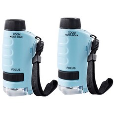 교육용 휴대용 LED 조명 현미경 학습과 탐구용 포켓 60x-120x 배율, 2pcs Blue, 2개