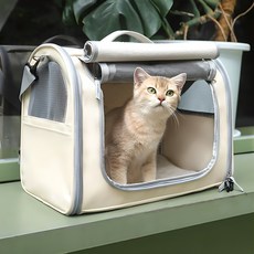 ZOZOFO 고양이 이동장 강아지 이동가방 반려동물 이동가방 삼면통풍 이동가방+이너쿠션, 크림색-[44*28*35cm], 1개