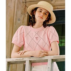 론론 DIAMOND SCOTCH PUFF SHORT SLEEVE KNIT SOFT PINK