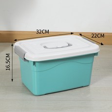 두꺼운 투명 플라스틱 보관 상자 홈 의류 주최자 흰색 손은 침실 및 교실을위한 대형 상자를 운반합니다, 녹색 크기 매체, 1개