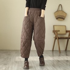 누비바지 여성 바지 퀄팅 누빔 와이드 패딩 배기 항아리 솜 겨울 깔깔이 고무줄 골프