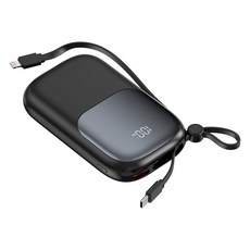 THOUSTA 대용량 보조배터리 20000mAh 고속충전 PD 23W 2개 충전선 일체형 미니 사이즈 보조밧데리, 블랙