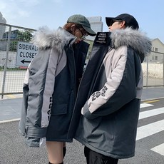 작업복 겨울용 커플룩 트렌드한 남성옷 그라데이션 커플옷 털카라 외투 패딩, C05-3XL