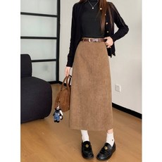 해피유통 여성용 스커트 벨트세트 봄 가을 4컬러 편한 H라인 롱스커트