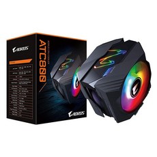 AORUS ATC800 CPU 쿨러 스마트 RGB 기능 듀얼 120mm 하이 에어플로우 최적화 팬 6X 고성능 구리 히트파이프 최대 표면 영역 히트 파이프 다이렉트 터치 기술 GP