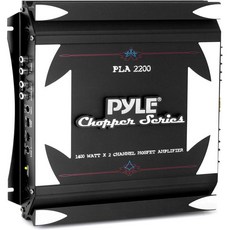 Pyle 2 채널 카 스테레오 앰프 1400W 듀얼 브리지 가능 고출력 MOSFET 오디오 사운드 자동 소형 스피커 앰프크로스오버 베이스 부스트 컨트롤 골드 도금 RCA 입력 출력