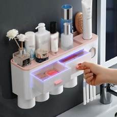 칫솔꽂이 어린이 칫솔걸이 위생 욕실 거치대 키즈 스켈러 북유럽 벽걸이형 가글 벽걸이 다층 화장실 4 드라이기, 05 3컵+치약 짜는 기구 블루