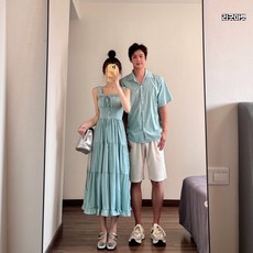 시밀러룩 스카이블루 여름 신혼여행 해변 허니문 빅사이즈 휴양지 커플룩
