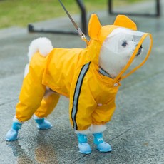 강아지 우비 귀여운 곰 모양 비옷 레인 재킷 모자 포함 전신 커버 반사 이중 레이어 방수 개 후드 망토, yellow bear_XL, 1개