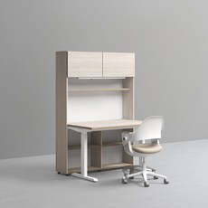 데스커 1200폭 5단 모션 책상세트 (조명+도어형) + 링고/올라운드 의자 DSDCM1203J, 화이트