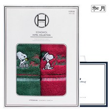 [송월타올]스누피 아폴로 크리스마스 2p선물세트+쇼핑백, 색상:초록