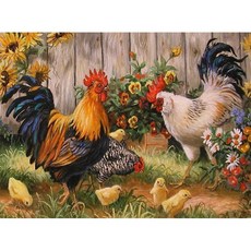 화목한 닭 (캔버스) 보석십자수 40x50, 단품