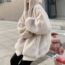 모노위크 래빗 보들보들 오버핏 밍크 퍼 후드 집업
