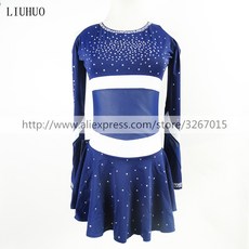 [해외] LIUHUO 피겨 스케이팅 복장 여자 스 스케이트 복장 경쟁 라운드 넥 긴 소매 진한 파란색 STRAPLESS 어깨