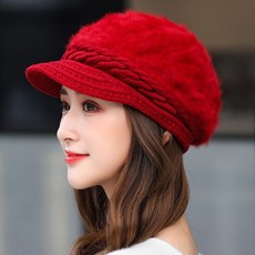 (관부가세포함) 여성 베레모 Hat female autumn and winter plus velvet plus thick ear warm cap beret tongue knit hat -608101285325