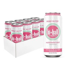 Hiball Energy Seltzer Water 비타민 B12 및 비타민 B6로 만든 카페인 스파클링 워터 무설탕 400ml16온스 8개 팩 수박, 473ml
