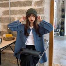 레이디 매직(lady magic) 여성 빈티지 더블 포켓 캐주얼 긴팔 데님 셔츠