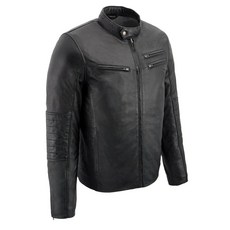 Milwaukee Leather SFM1806 남성용 블랙 유로 칼라 카페 스타일 가죽 재킷 - XXXL, Small, 없음