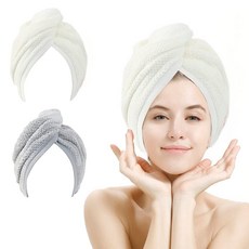 M-bestl 마이크로파이버 헤어타월랩 2개세트 단추달린 헤어 드라이 타월 헤어타월, 2개, 베이지+그레이