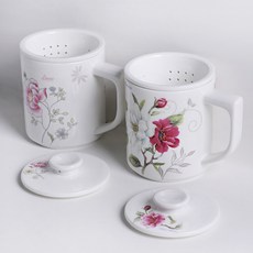 레트로 본차이나 핸들뚜껑 도자기 필터머그 450ml, 에일린, 1개