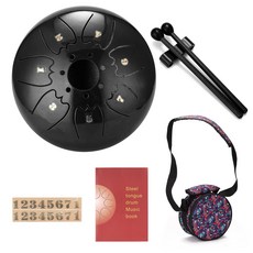 6 inch 7-Tone Steel Tongue Drum Mini Hand Pan Drums with Drumsticks Percussion Musica [S00078958], 01-Black-78958