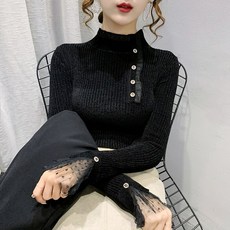 Dec.12 785번 블랙 벨벳 니트 레이스 이너 여 추동 양반하이탑 이너써클 니트 패션Z