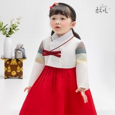 금동이한복 여빨강사색동 아동한복 여아한복