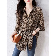 호피블라우스 가을블라우스 여성 쉬폰 7부 소매 블라우스