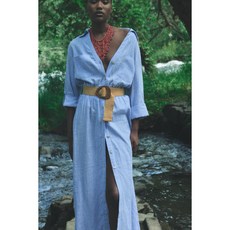 ZARA 자라 린넨 스트라이프 벨트 롱 셔츠원피스