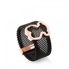TOUS Icon Mesh Ring in Rose Vermeil Silver and Black IP Steel.