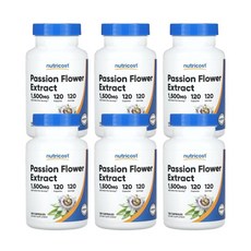 패션 플라워 천연 수면 보조제 1500mg 120캡슐 무 멜라토닌영양제, 6개, 120정